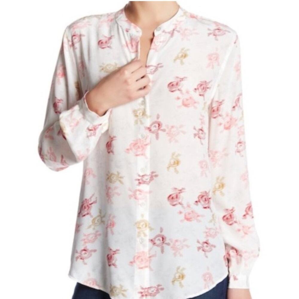 Womens Equipment Femme Henri Floral White Silk Size M EUC!